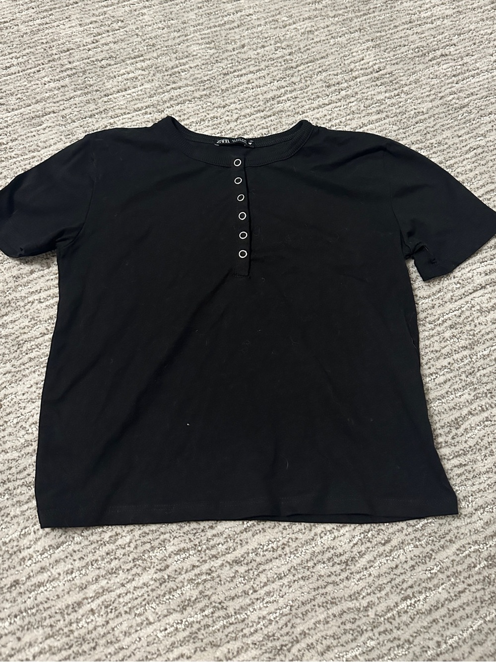 Zara Black Short Sleeve Henley Tee